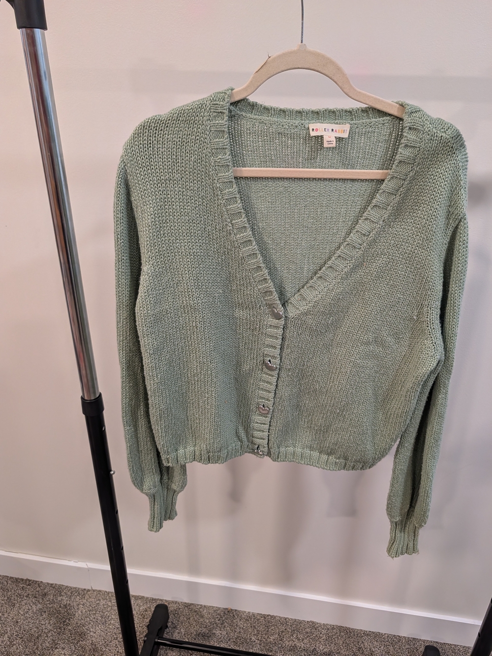 Roller Rabbit Sage Green V-Neck Button Front Cardigan